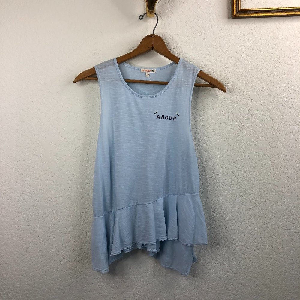 Sundry Amour Peplum Surf Baby Blue Printed Cotton Tank - Picture 3 of 9